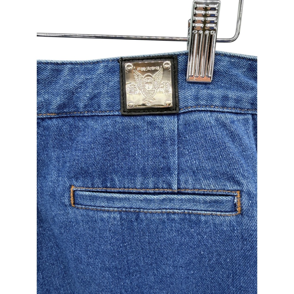 Steve J & Yoni P Blue Sailor Wide Leg Jeans High Rise Frayed L Korean Fashion - Picture 5 of 8